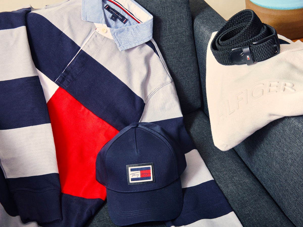 Flat lay image of Tommy Hilfiger clothes