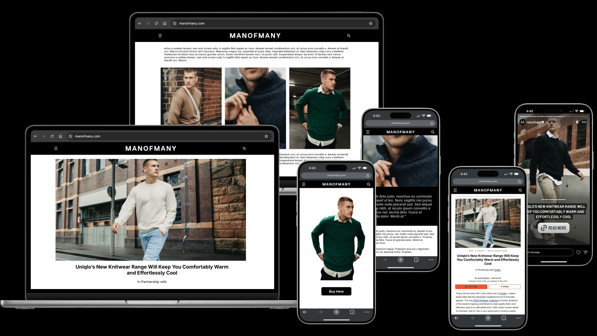 Compiled screenshots of Man of Many's  Coverage of the Uniqlo Knitwear 23FW Collection | Image: Man of Many